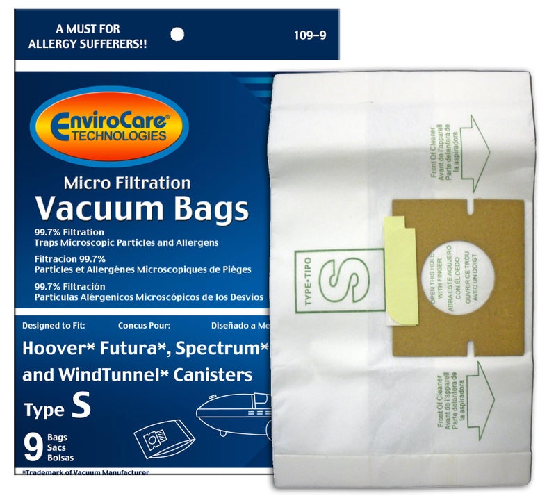 EnviroCare Replacement Micro Filtration Vacuum Cleaner Dust Bags made to fit Hoover Style "S" Futura, Spectrum, Power Max Canister Vacuum Cleaners 9 pack - Image 1